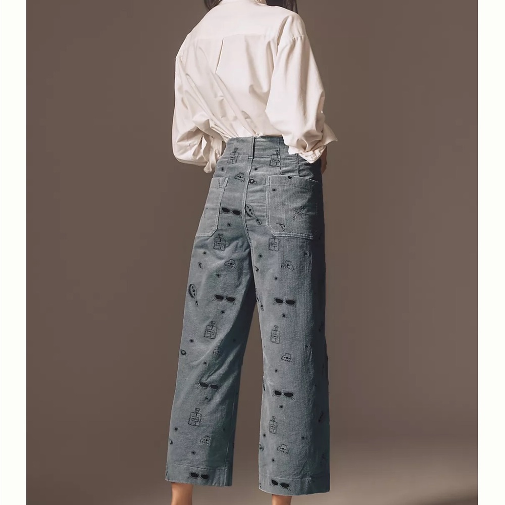 Anthropologie Maeve Colette crop wide-leg corduroy embroidered pants - Picture 5 of 12
